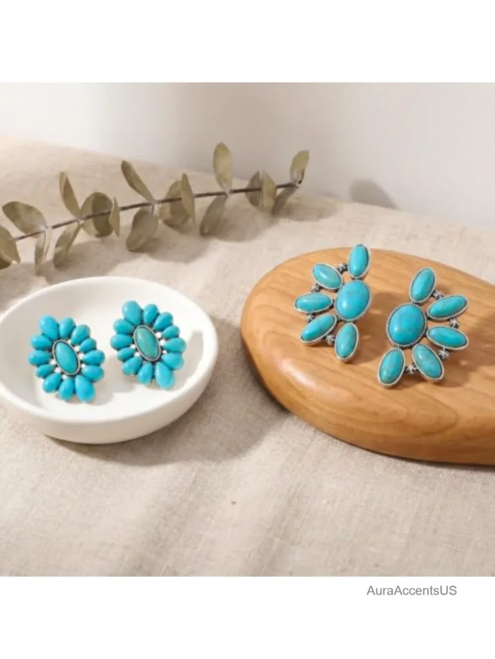 2 Pairs Western Turquoise Earrings for Women Cowgirl